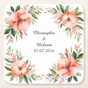 Dessous-de-verre Carré En Papier Cadre floral à l'aquarelle élégant