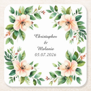 Dessous-de-verre Carré En Papier Cadre floral à l'aquarelle élégant