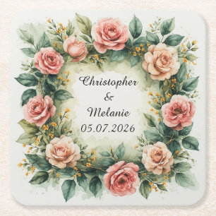 Dessous-de-verre Carré En Papier Cadre floral à l'aquarelle élégant