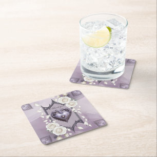 Dessous-de-verre Carré En Papier Cadre floral avec coeur et roses blanches