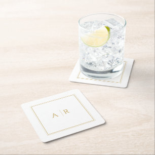 Dessous-de-verre Carré En Papier Cadre Or élégant et Initiales Mariage Faveur