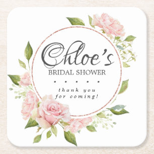 Dessous-de-verre Carré En Papier Cadre Rose Gold et Rose Fard pour une Baby Shower