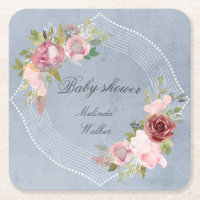 cadre rustique baby shower à fleurs bordeaux rose