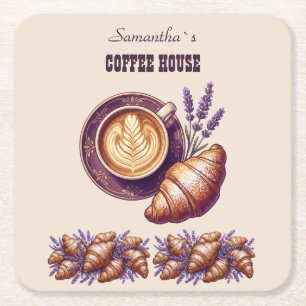Dessous-de-verre Carré En Papier Cafe Custom Merch Croissant Vintage Avec Lavande
