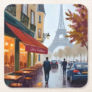 Dessous-de-verre Carré En Papier Café Français Paris Tour Eiffel Aquarelle