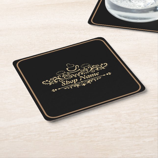 Dessous-de-verre Carré En Papier Café moderne Boulangerie accueil personnalisé Nom  (Incliné)