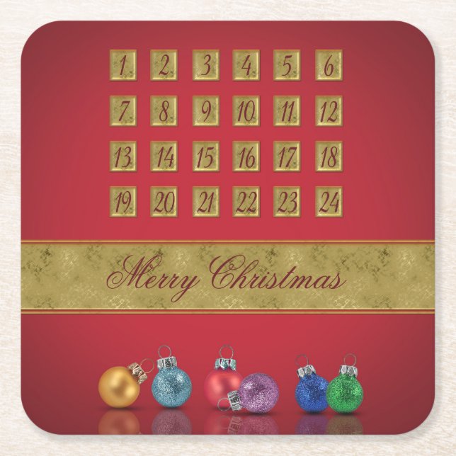 Dessous-de-verre Carré En Papier Calendrier de l'Avent Ornements de Noël (Devant)