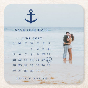 Dessous-de-verre Carré En Papier Calendrier de mariage nautique Photo Enregistrez l