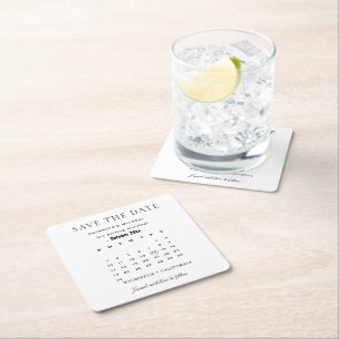 Dessous-de-verre Carré En Papier Calendrier minimaliste moderne Mariage enregistrer