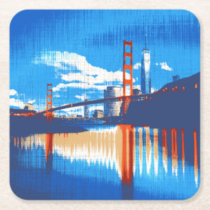 Dessous-de-verre Carré En Papier Cali, Golden Gate Bridge San Francisco Bay SQ SS