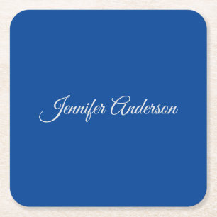 Dessous-de-verre Carré En Papier Calligraphie Chic Elégant Bleu Profond Personnalis