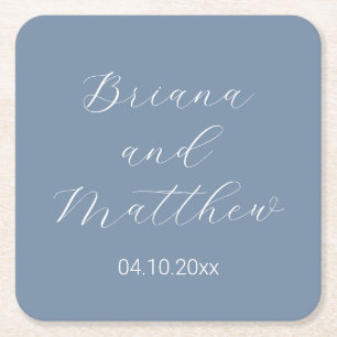 Dessous-de-verre Carré En Papier Calligraphie de mariage minimaliste Dusty Blue