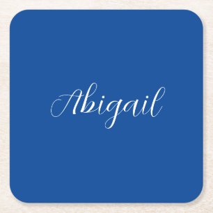 Dessous-de-verre Carré En Papier Calligraphie Elégant Bleu Blanc Plaine Nom simple
