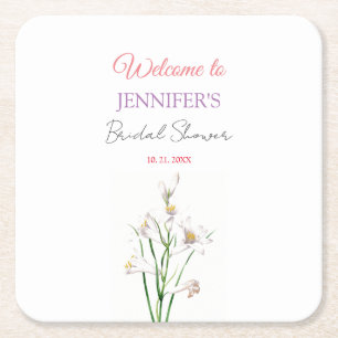 Dessous-de-verre Carré En Papier Calligraphie Élégante Fleurs Bienvenue Shower de M