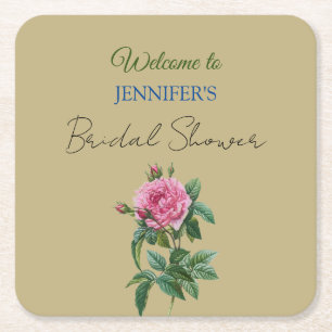 Dessous-de-verre Carré En Papier Calligraphie Élégante Florale Bienvenue Enterremen