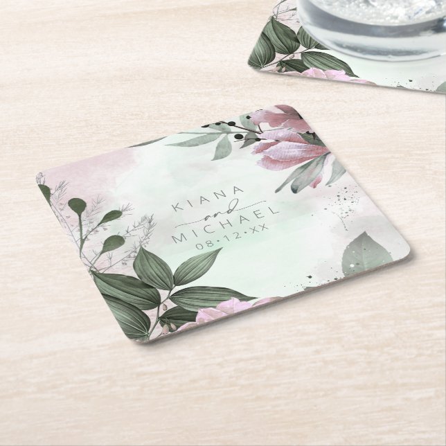 Dessous-de-verre Carré En Papier Calligraphie Floral Mariage Mauve ID771 (Incliné)