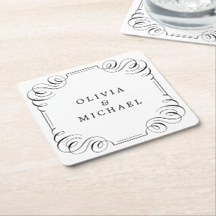 Dessous-de-verre Carré En Papier Calligraphie vintage et élégante en noir blanc