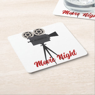 Dessous-de-verre Carré En Papier Caméra de cinéma rétro personnalisable