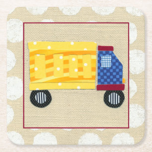 Dessous-de-verre Carré En Papier Camion à la benne basculante de l'enfant par