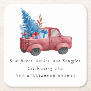 Dessous-de-verre Carré En Papier CAMION DE NOËL DE COULEUR D'EAU vintage PERSONNALI