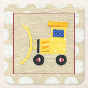 Dessous-de-verre Carré En Papier Camion jaune de bouteur de jouet par Chariklia