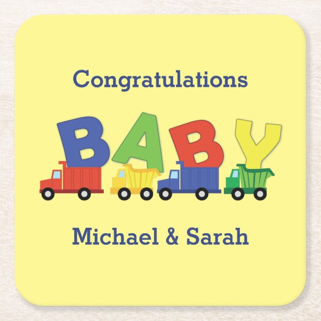 Dessous-de-verre Carré En Papier Camions Boy Baby shower Construction Cute (Devant)