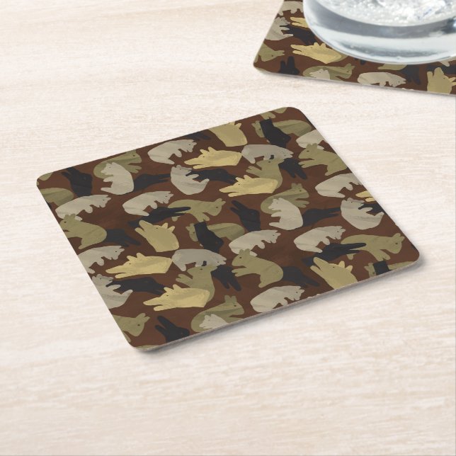 Dessous-de-verre Carré En Papier Camouflage animal Silhouette Brown (Incliné)