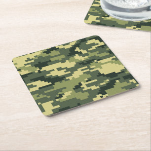 Dessous-de-verre Carré En Papier Camouflage numérique en bois à 8 bits / Camo
