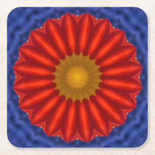 Dessous-de-verre Carré En Papier Canard sur fond bleu avec kaléidoscope rouge