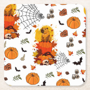 Dessous-de-verre Carré En Papier Capybara Halloween. Citrouille sorcier.