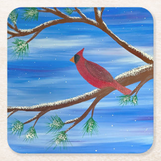 Dessous-de-verre Carré En Papier Cardinal d'hiver
