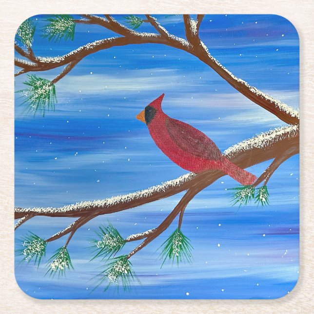 Dessous-de-verre Carré En Papier Cardinal d'hiver (Devant)