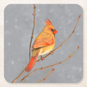 Dessous-de-verre Carré En Papier Cardinal sur la peinture de branche - Art original