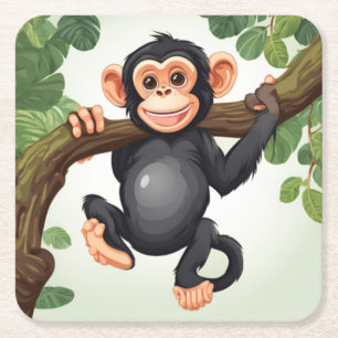Dessous-de-verre Carré En Papier Caricature de chimpanzé fou mignon