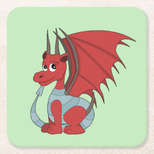 Dessous-de-verre Carré En Papier Caricature Dragon Rouge