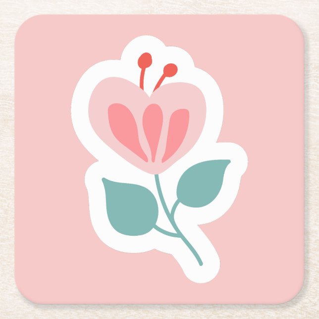 Dessous-de-verre Carré En Papier Caricature rose fleur pastel (Devant)