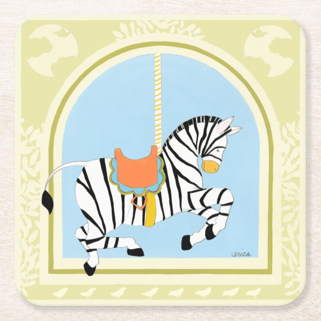 Dessous-de-verre Carré En Papier Carousel Zebra par June Erica Vess (Devant)