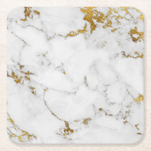 Dessous-de-verre Carré En Papier Carrara Blanc Marbre Or Gris Carré Dessous de verr