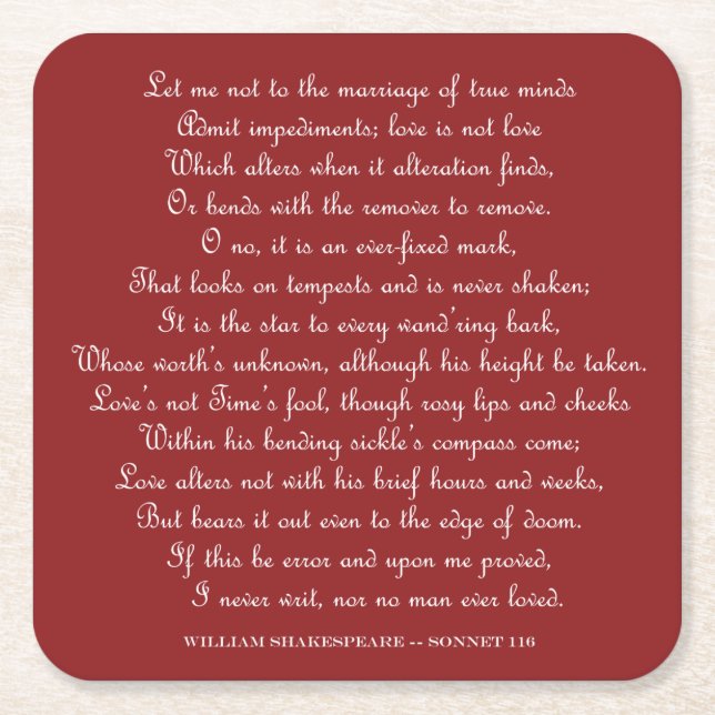 Dessous-de-verre Carré En Papier Carré magnétique du Sonnet 116 de Shakespeare (Devant)