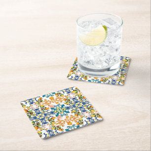 Dessous-de-verre Carré En Papier Carreaux bleus motif méditerranéen 