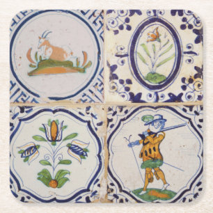 Dessous-de-verre Carré En Papier Carreaux de Delft hollandais vintage 17e siècle ar