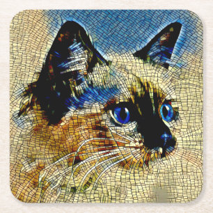 Dessous-de-verre Carré En Papier Carreaux de mosaïque de chat siamois aux yeux bleu