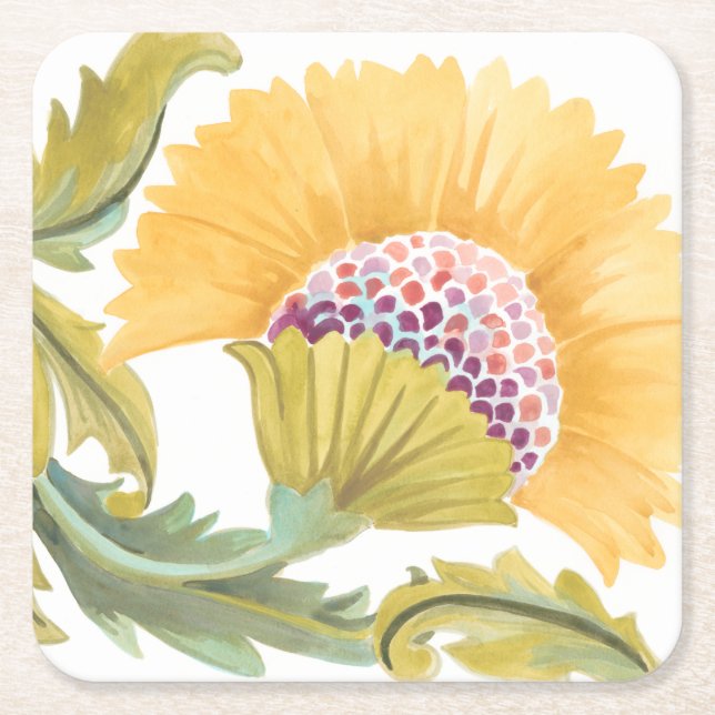 Dessous-de-verre Carré En Papier Carreaux floraux de l'abbaye - Jaune (Devant)