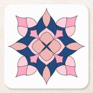 Dessous-de-verre Carré En Papier Carreaux Floraux Géométriques Rose et Bleu Marine