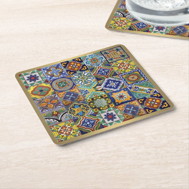 Dessous-de-verre Carré En Papier Carreaux mexicains (Incliné)