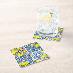 Dessous-de-verre Carré En Papier Carrelage méditerranéen clair Sicilien Citrus Lemo