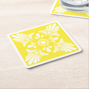 Dessous-de-verre Carré En Papier Carrelage méditerranéen jaune et blanc