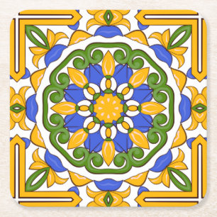 Dessous-de-verre Carré En Papier Carrelage méditerranéen, majolica, Sicilienne, Car