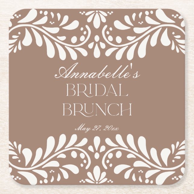 Dessous-de-verre Carré En Papier Carrelage Talavera Brun Mocha Fête Brunch de Maria (Devant)
