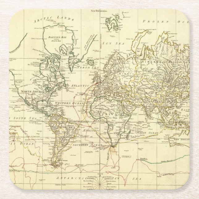 Dessous-de-verre Carré En Papier Carte 5 du monde (Devant)